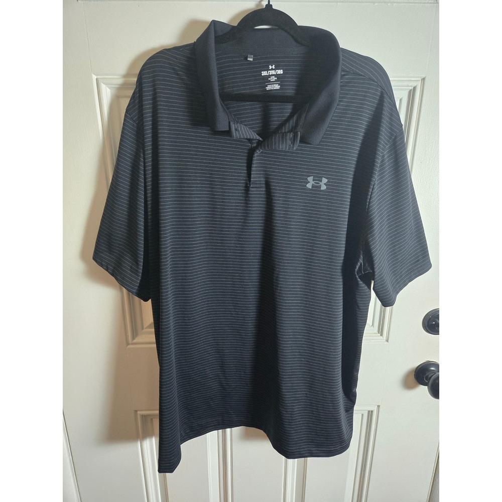 Under Armour Mens 3XL Performance Striped Polo Shirt Black Grey Loose